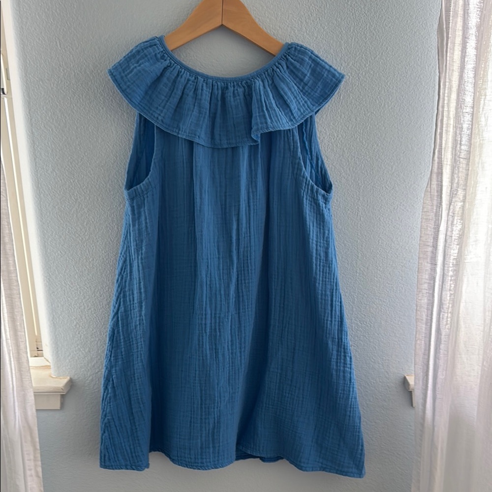 Blue Ruffled Kids Dress Mabo Cotton Gauze